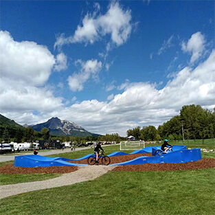 The Plastic modular pump track layout Cosmo is one of the most popular modular pump track layouts.