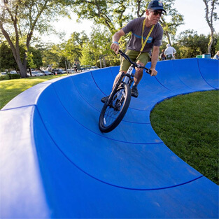 The Plastic modular pump track layout Hyper boost is a little more demanding and very versatile.