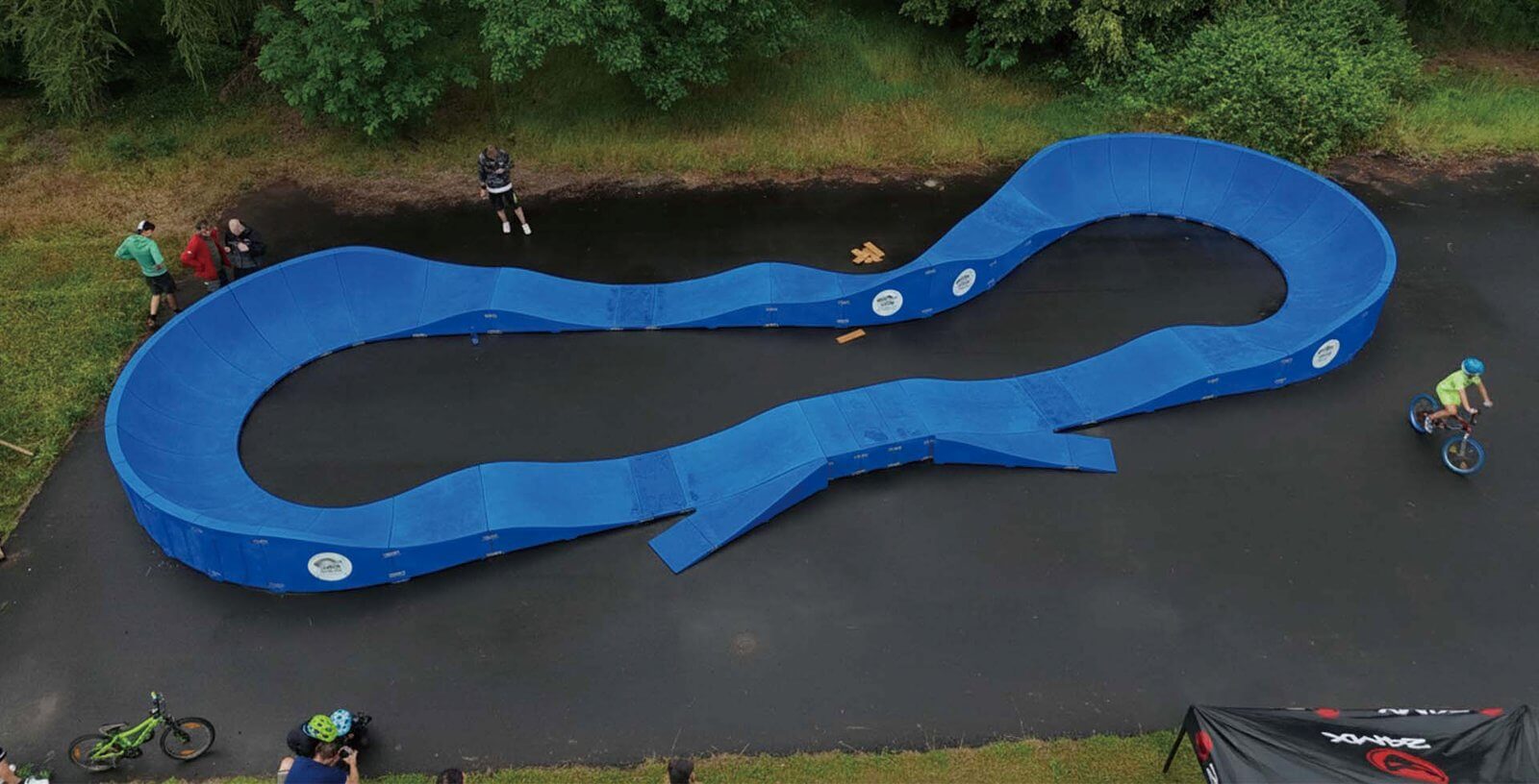 Aerial View of a Modular Pump Track Layout in a Public Space
