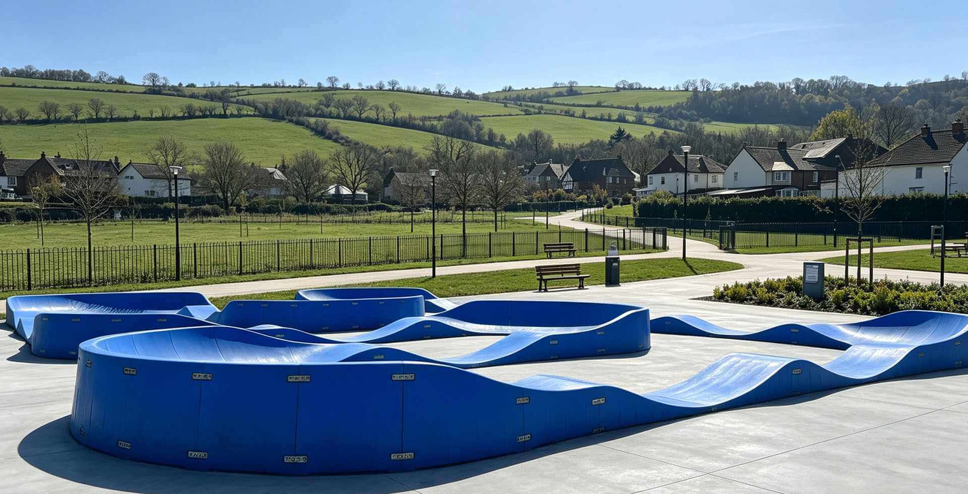 Blue Modular Pump Track in a Public Park