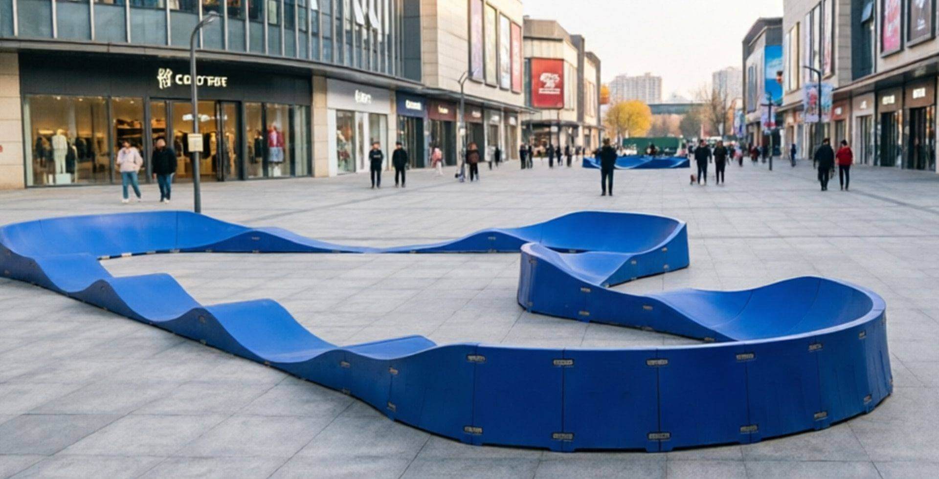 Compact Pump Track Layout for Shopping Mall Public Spaces