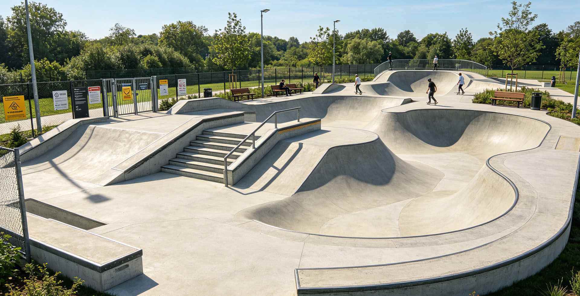 Concrete Skills Park with Bowls Ramps and Rails